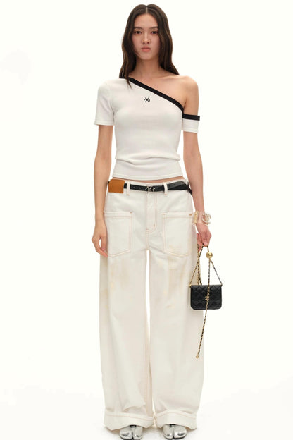Asymmetrical Ice Linen Top