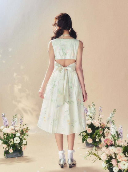 Frills Sailor Collar Floral Sleeveless Dress