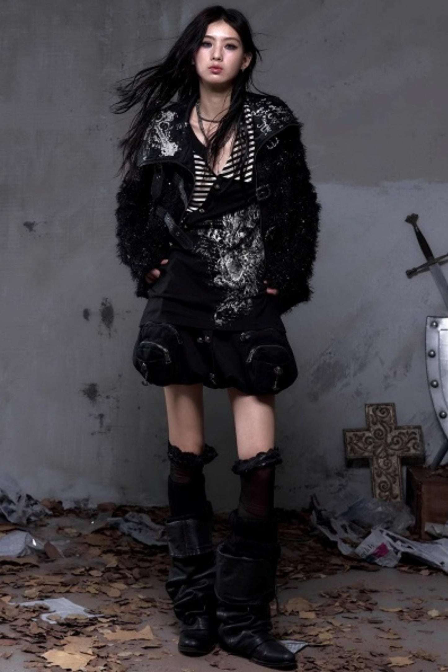 Vintage Dark Knight Plush Patchwork Coat