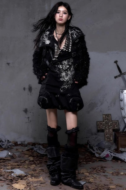 Vintage Dark Knight Plush Patchwork Coat