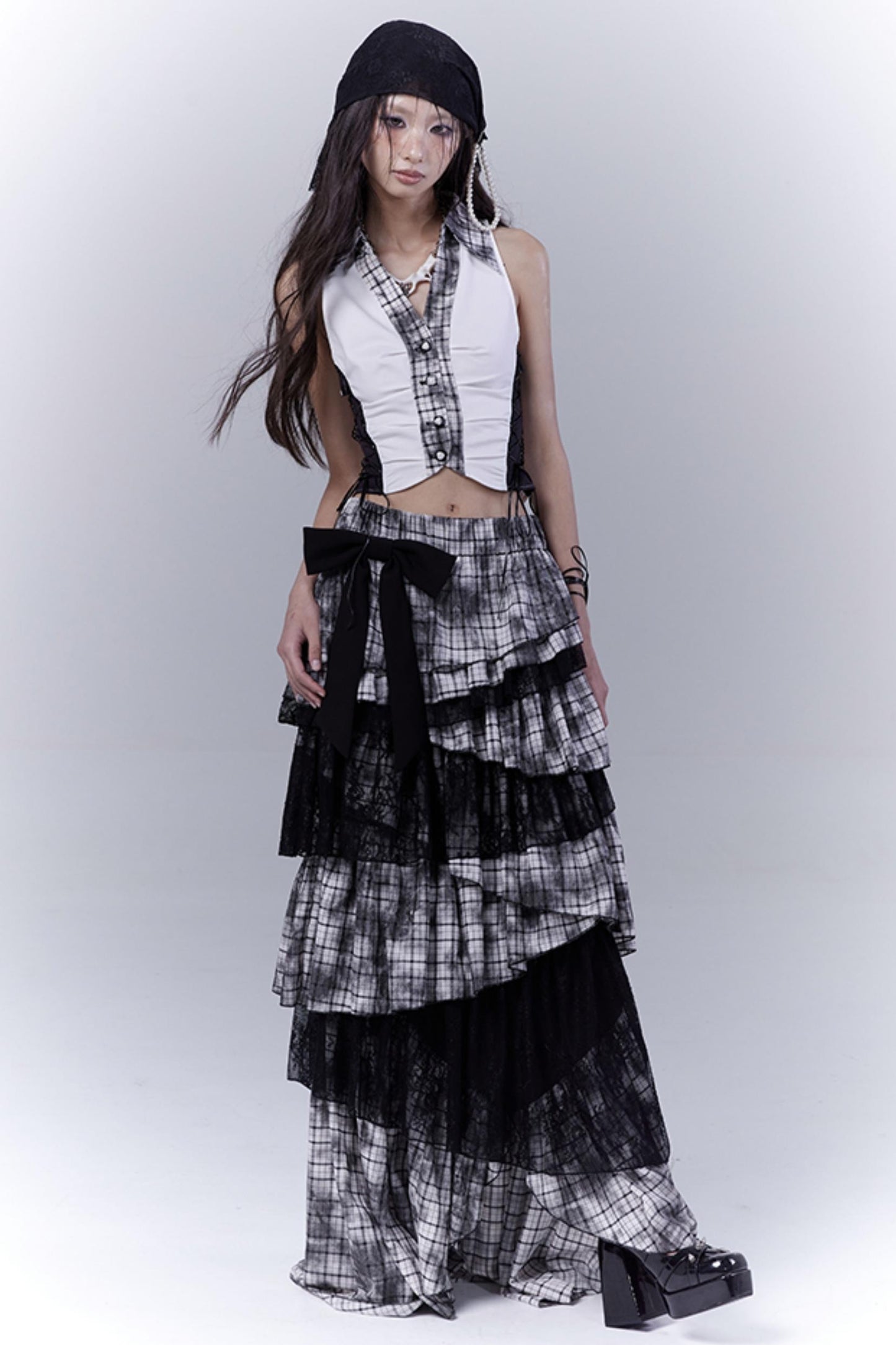 Plaid Splice Sleeveless Top