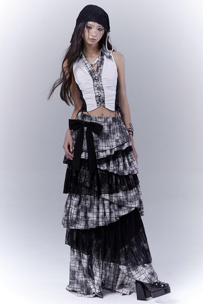 Plaid Splice Sleeveless Top