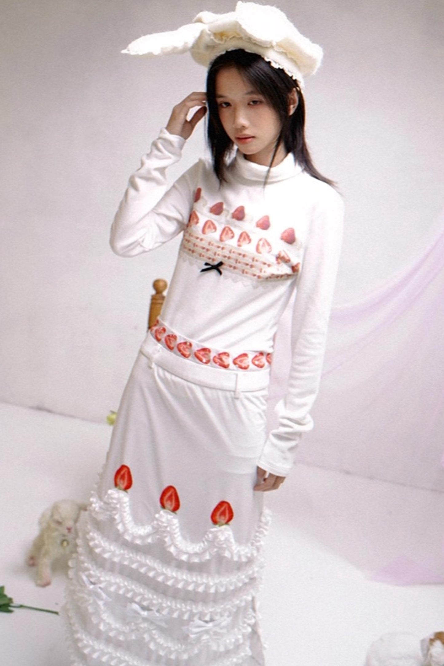 Happy Birthday Strawberry Cake Turtleneck Top