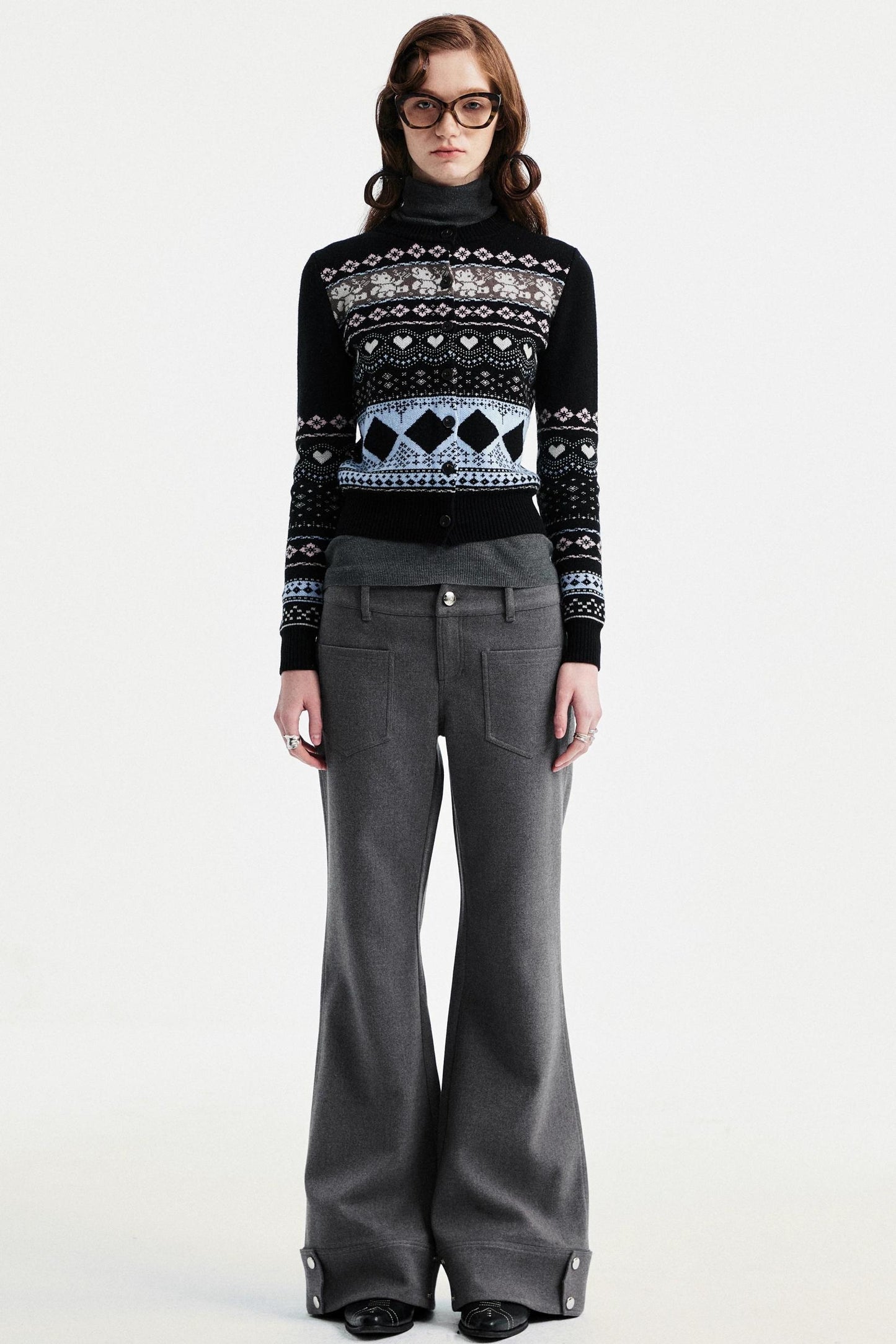 Gray Tapered Flared Pants