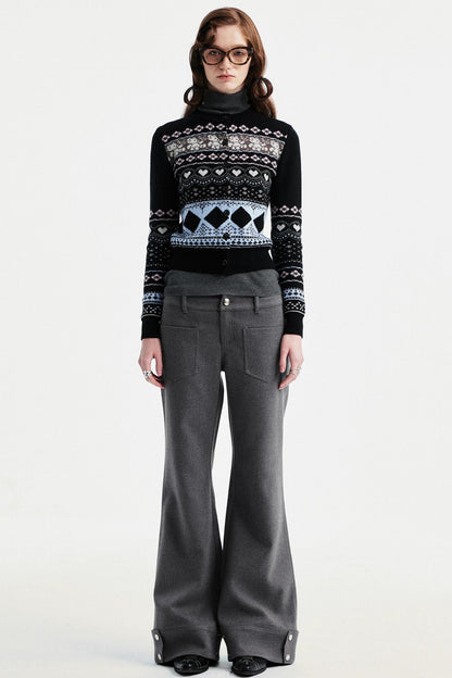 Gray Tapered Flared Pants