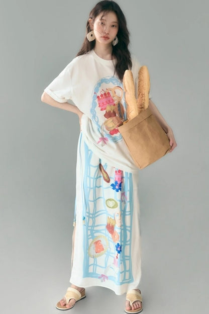 Square Plaid Print Satin Skirt Set-Up