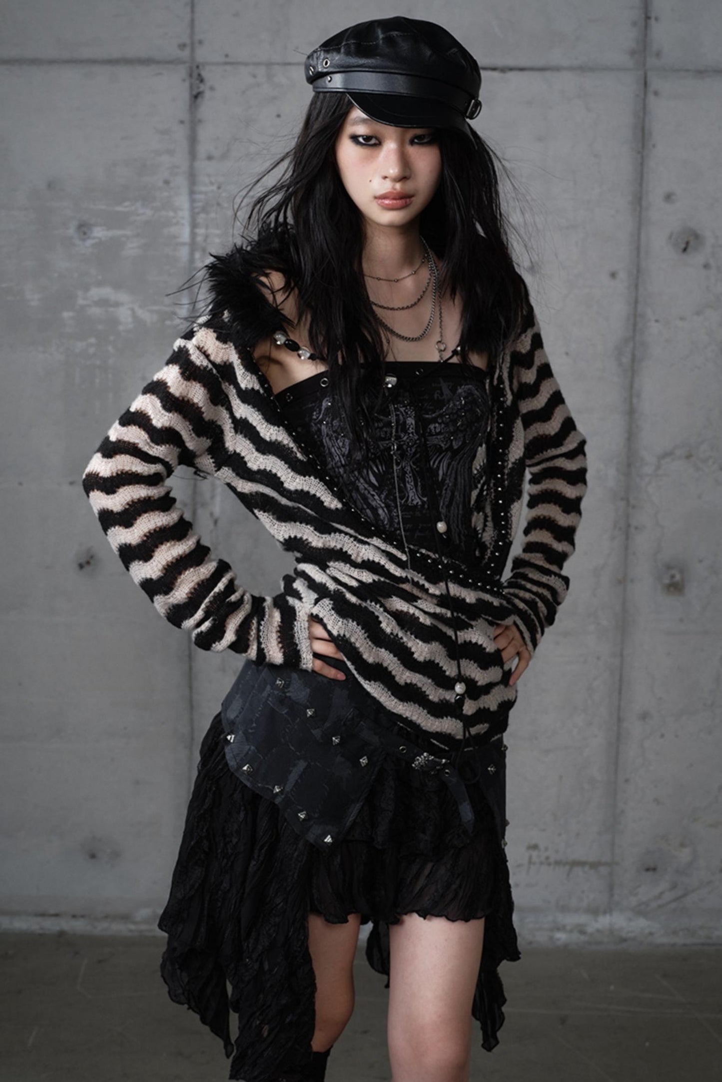 Bandeau Fake Two-Piece Striped Knit Top Set