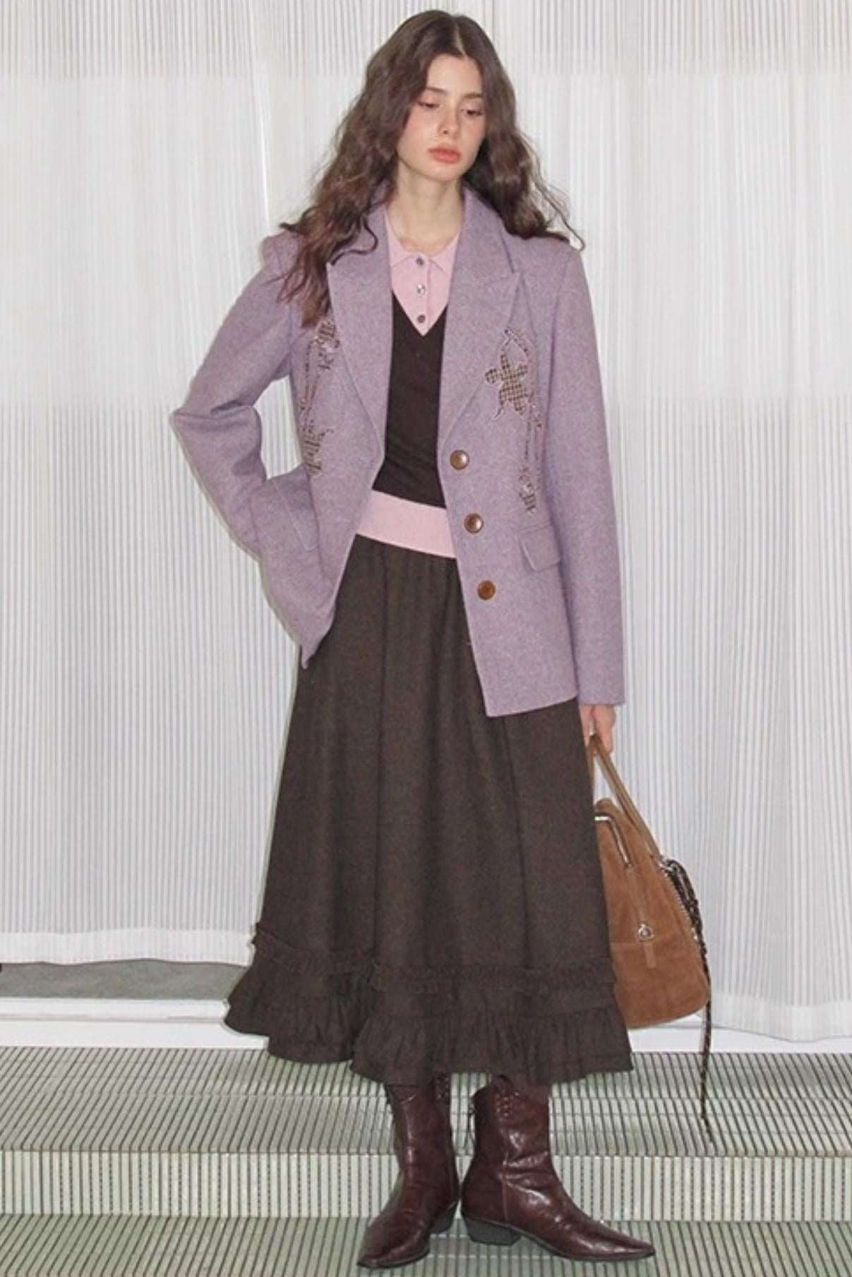 Wool Houndstooth Preppy Suit Skirt Set-Up