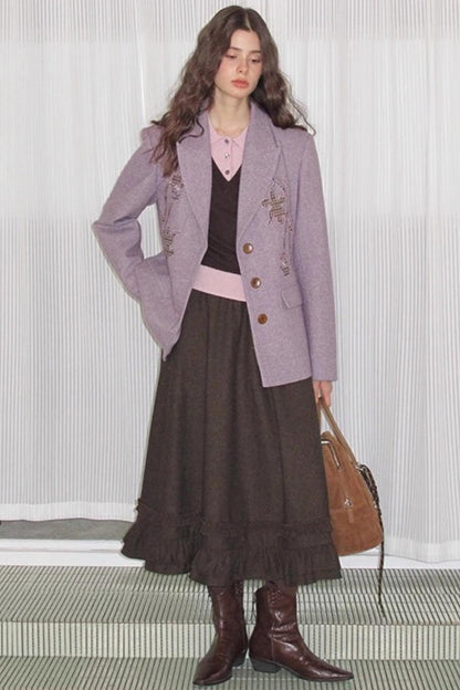 Wool Houndstooth Preppy Suit Skirt Set-Up