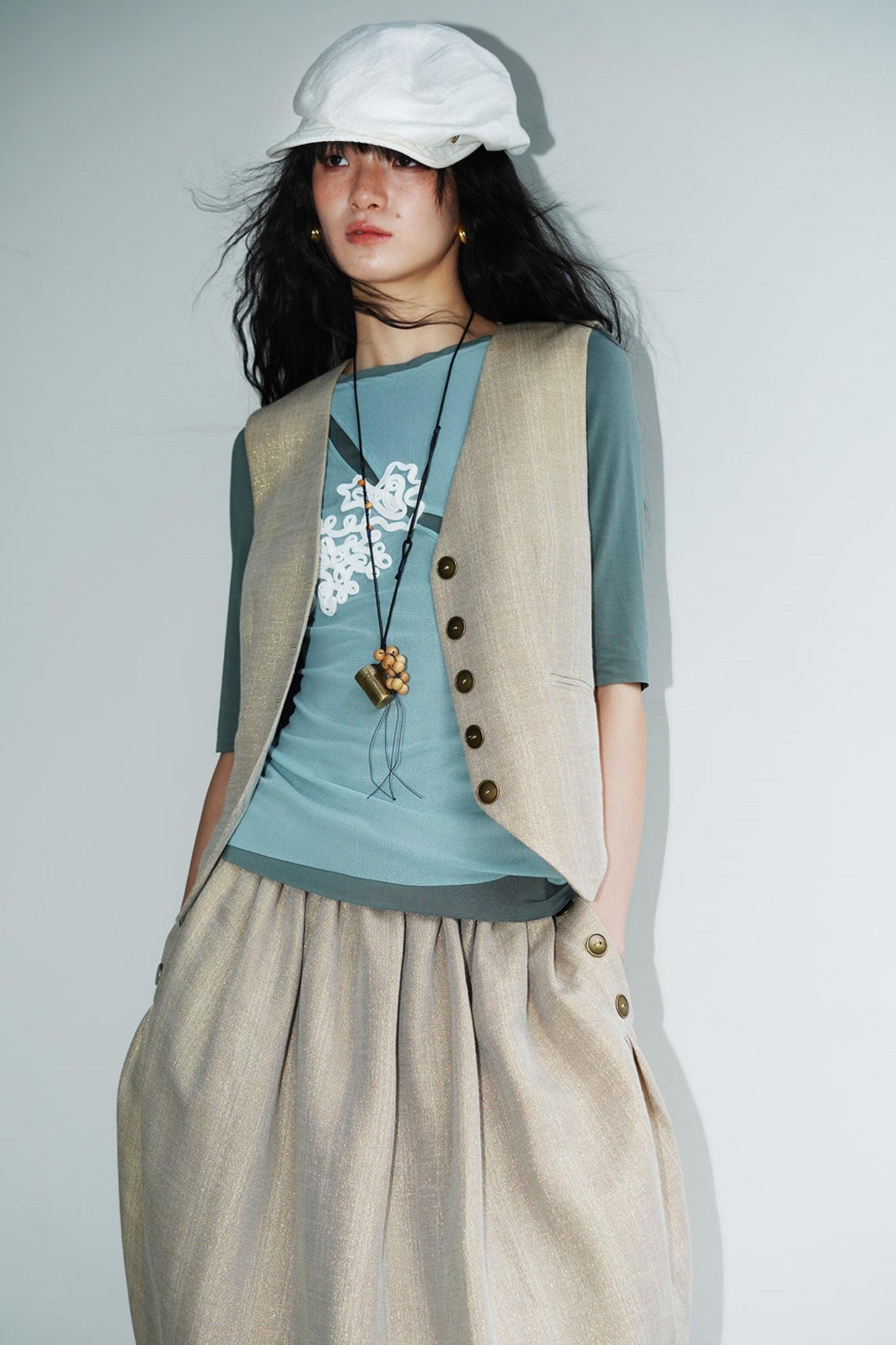 Slim Vintage Linen Layered Vest