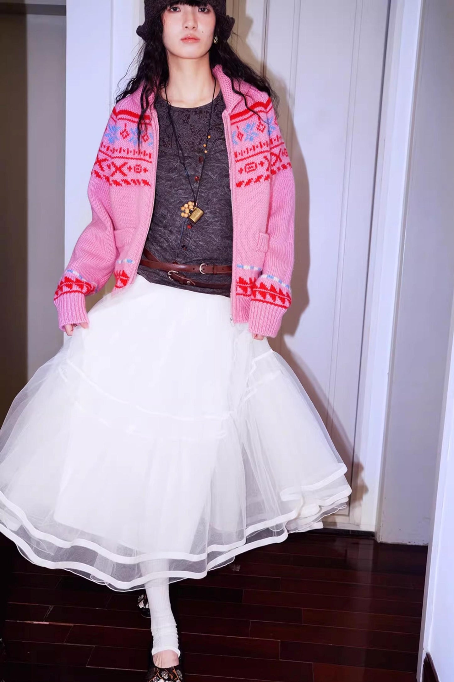 Autumn Mesh Puffy Long Skirt