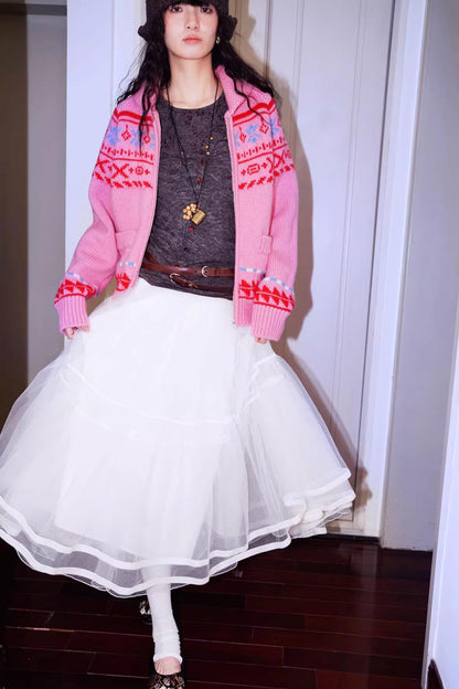 Autumn Mesh Puffy Long Skirt