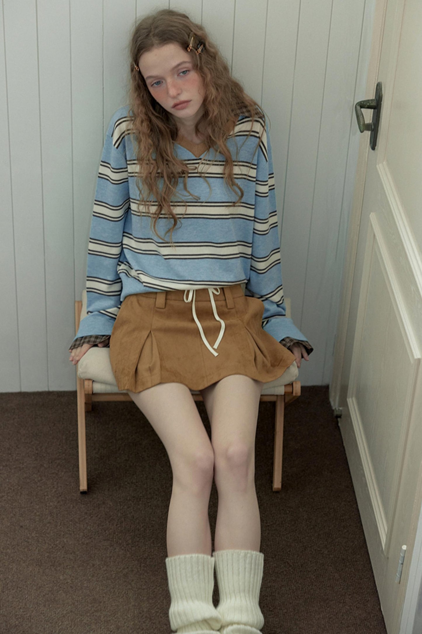 Retro Knit Plaid Top