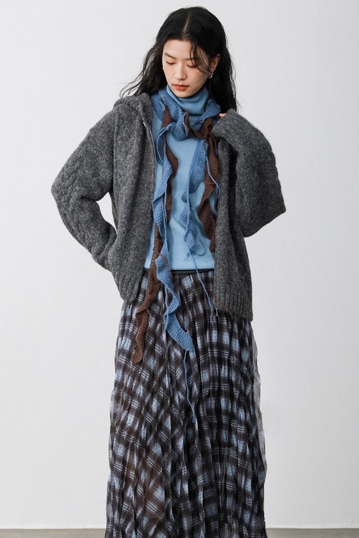 Fog Gray Fur Collar Hooded Jacket