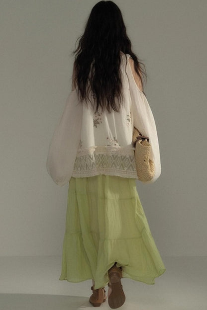 Neoclassical Embroidery Off-the-Shoulder Top