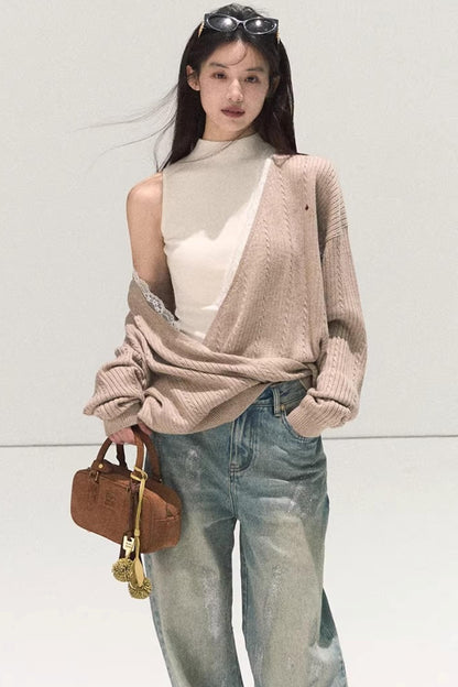 Silk-Gloss Wool Lace Sweater Set-Up