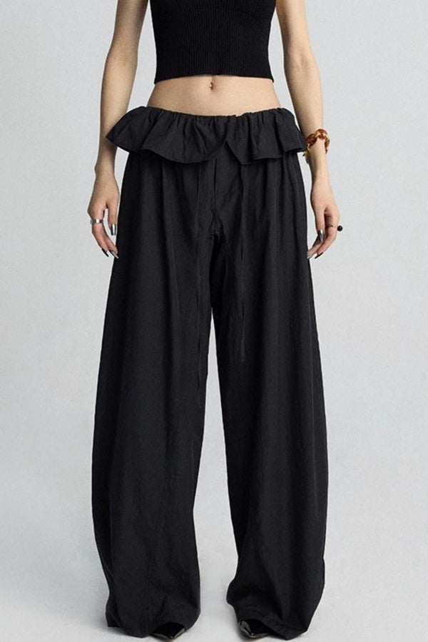 White Lace Drawstring Wide-Leg Pants