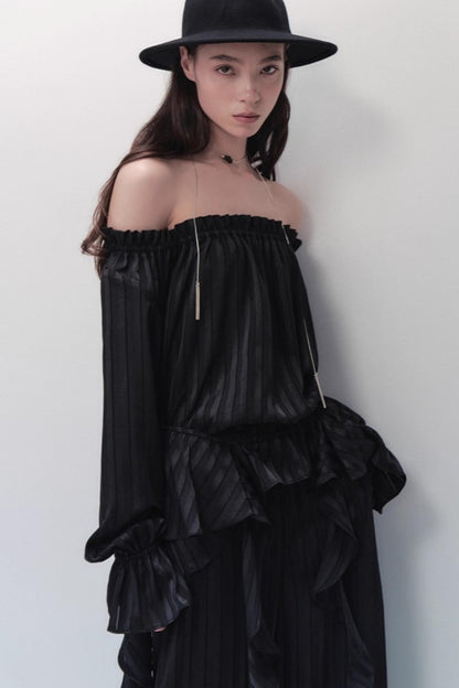 French Design One-Shoulder Ruffle Shirt