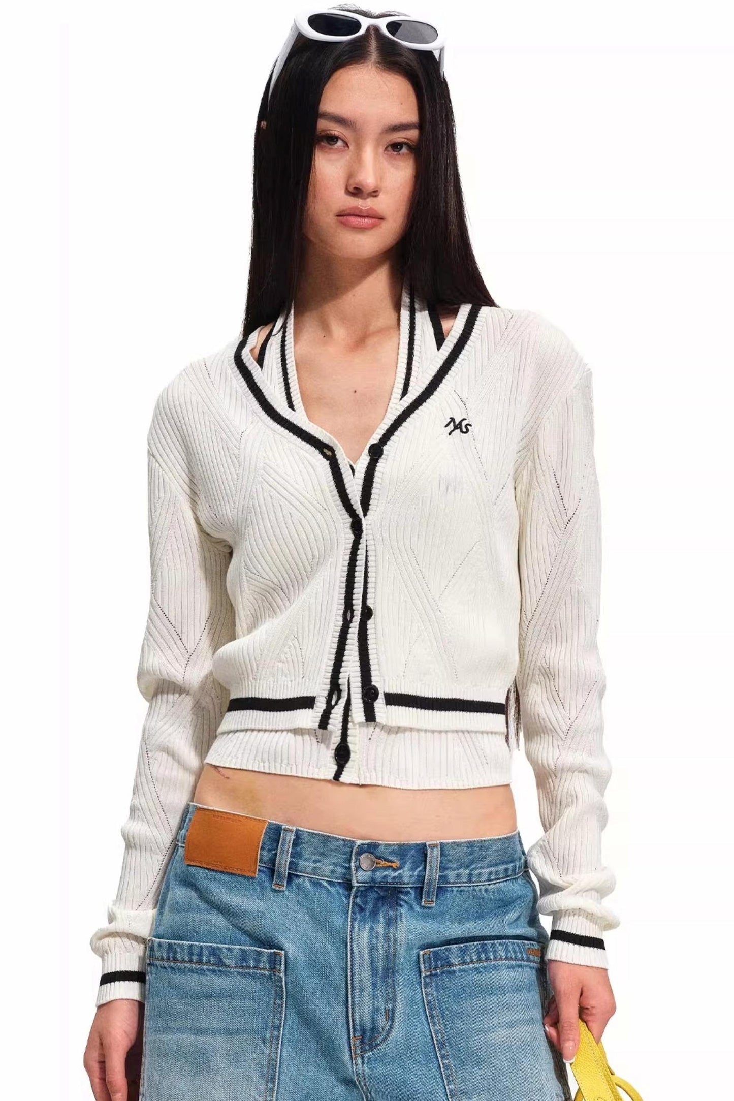 Versailles Wool Argyle Cardigan Top