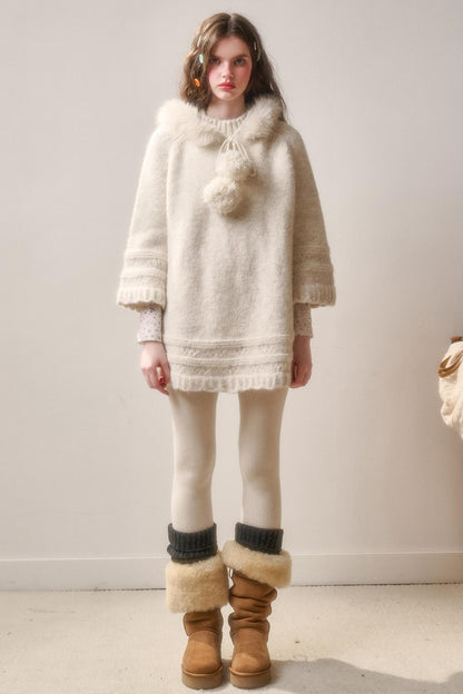 Elegant Hooded Wool Cape Coat