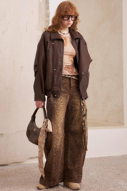 Leopard Print Straight Loose Pants