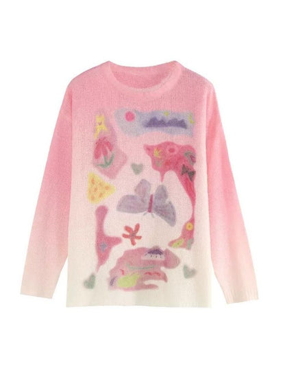 Romantic Butterfly Print Thin Sweater