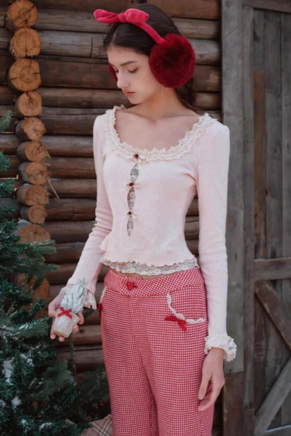 Pink Wool Knit Cardigan Set-Up