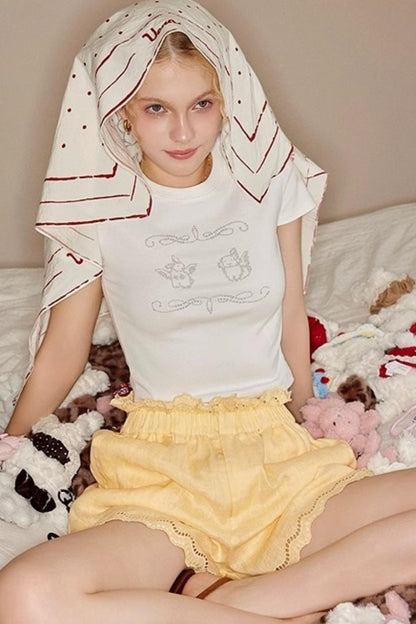 Lace Ensemble Shirt And Shorts Set-Up