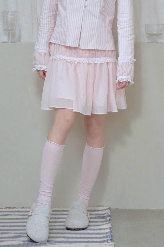 Pleated Lace Pink Skirt