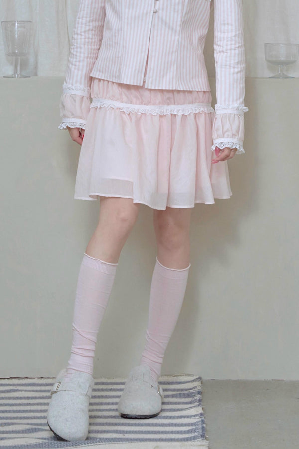 Pleated Lace Pink Skirt