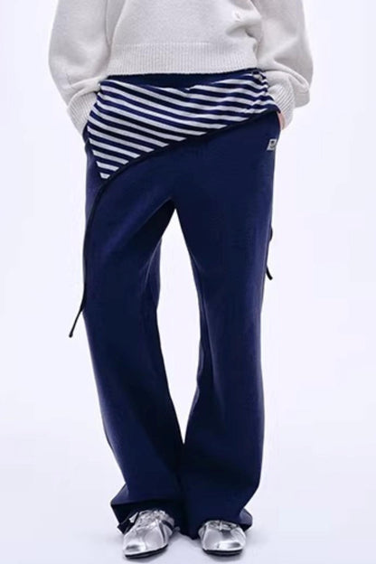 Color-Blocked Striped Cotton Pants