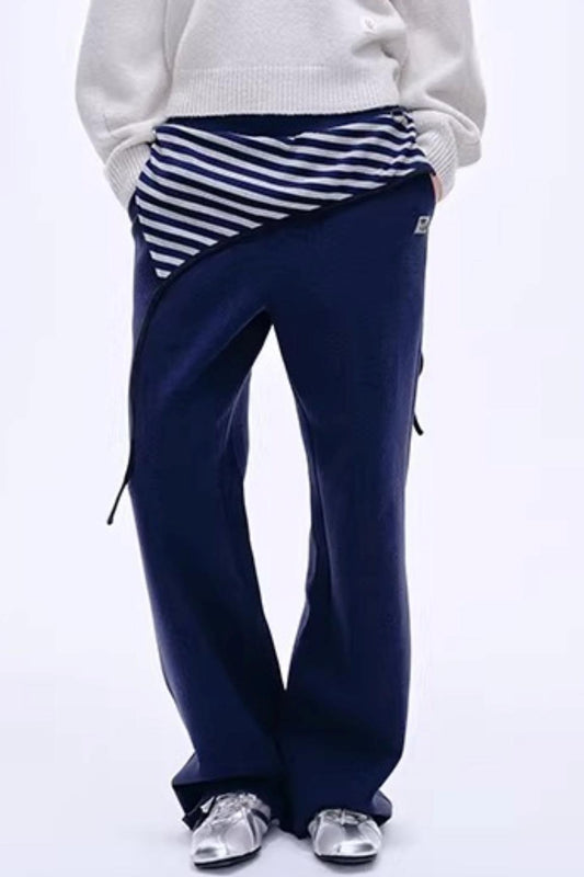 Color-Blocked Striped Cotton Pants