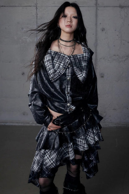 Dark Plaid Leather Top