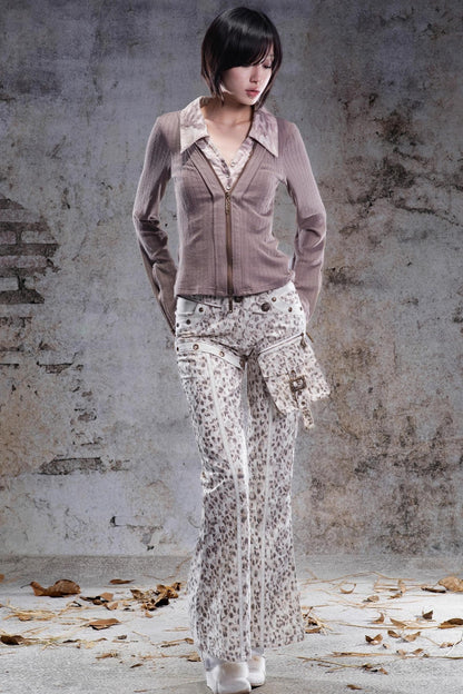 Vintage Leopard Print Flared Pants