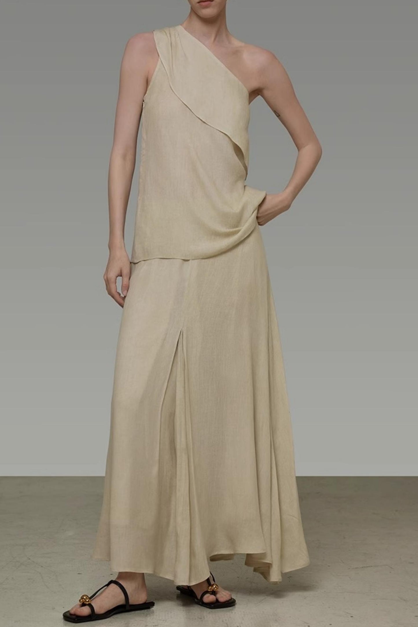 One-Shoulder Draped Two-Piece Set-Up