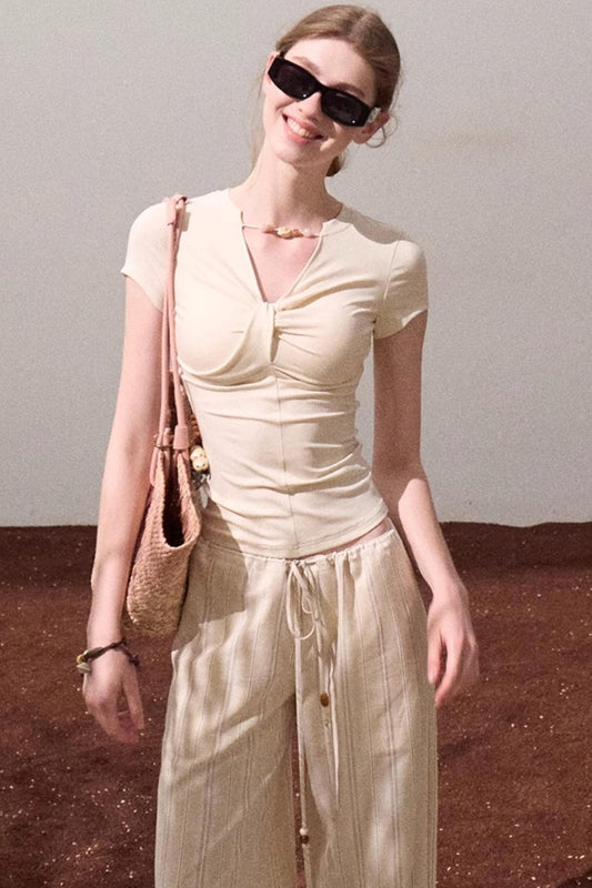 V-Neck Beaded T-Shirt