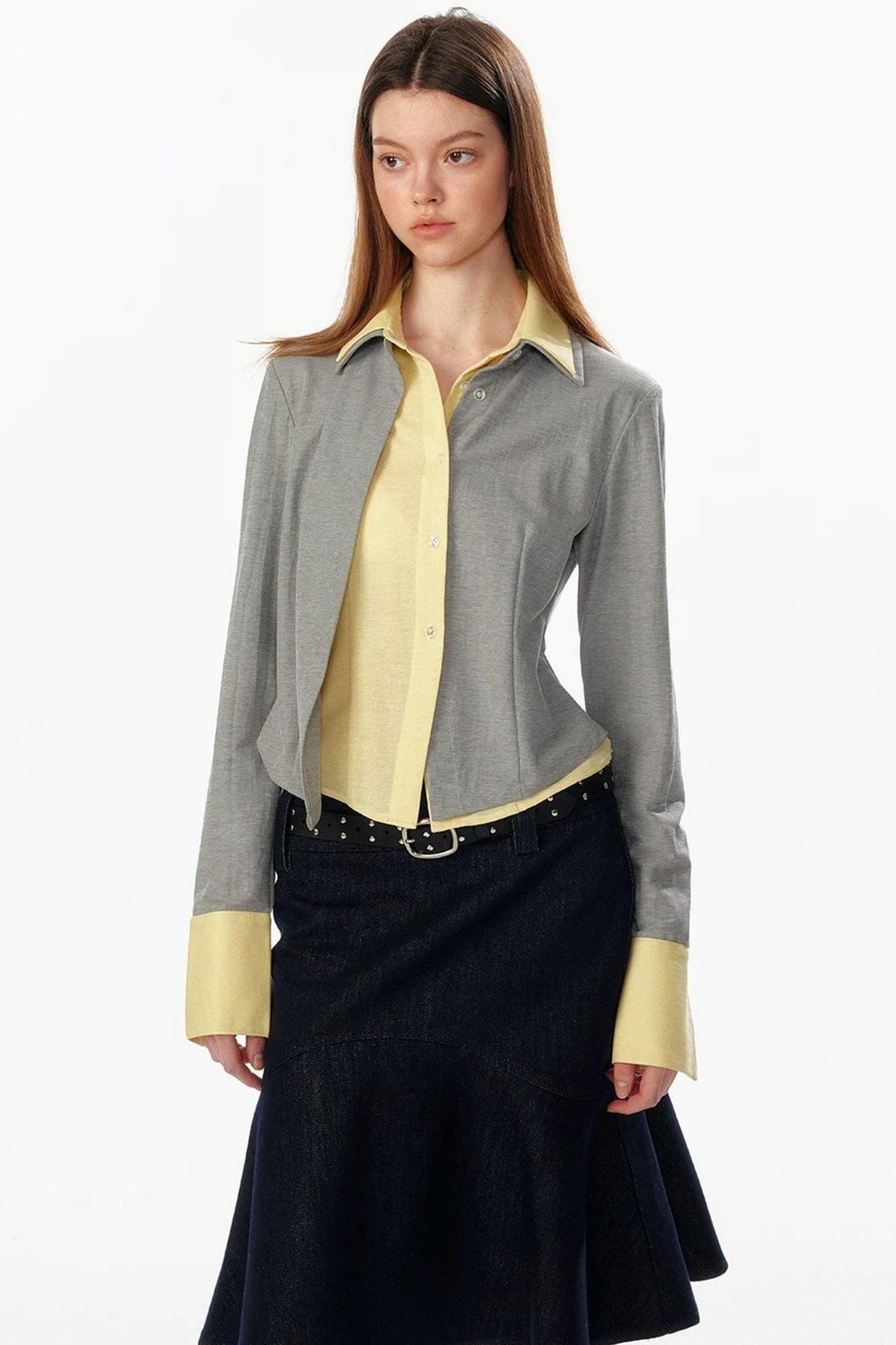 Color-Blocked Fake Two-Piece Shirt