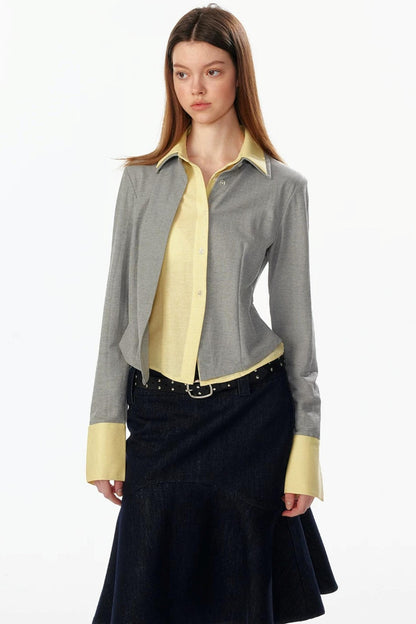 Color-Blocked Fake Two-Piece Shirt
