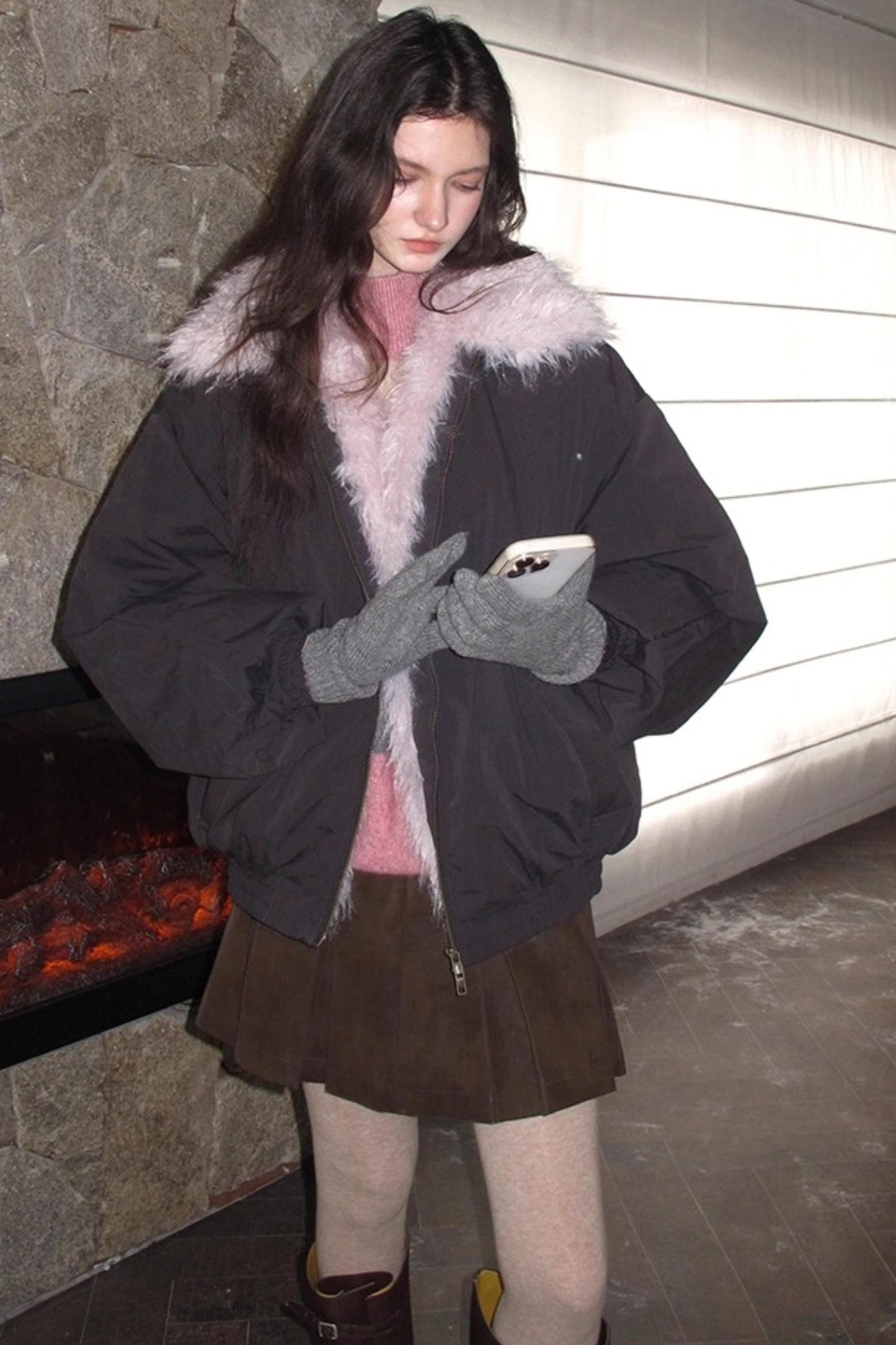 Vintage Distressed Leather Pleated Skirt