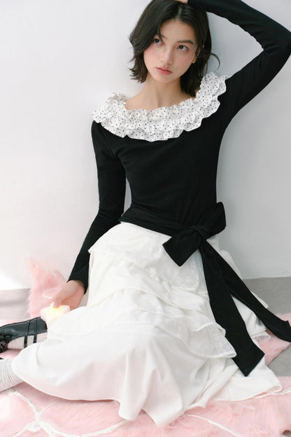 Slanted Polka Dot Long-Sleeved T-Shirt