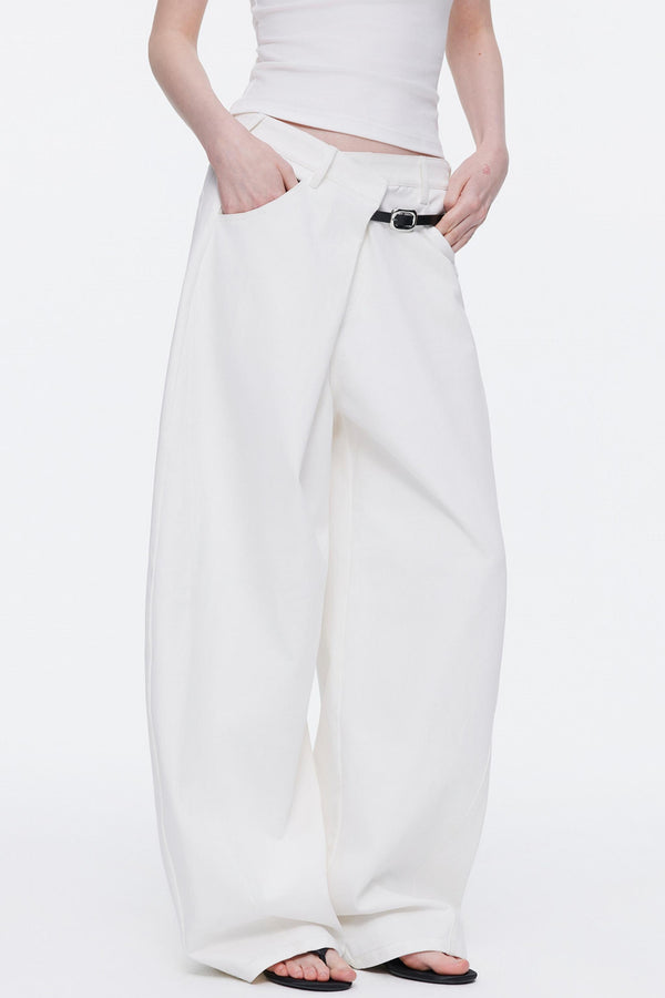 Asymmetrical Waistband Denim Pants