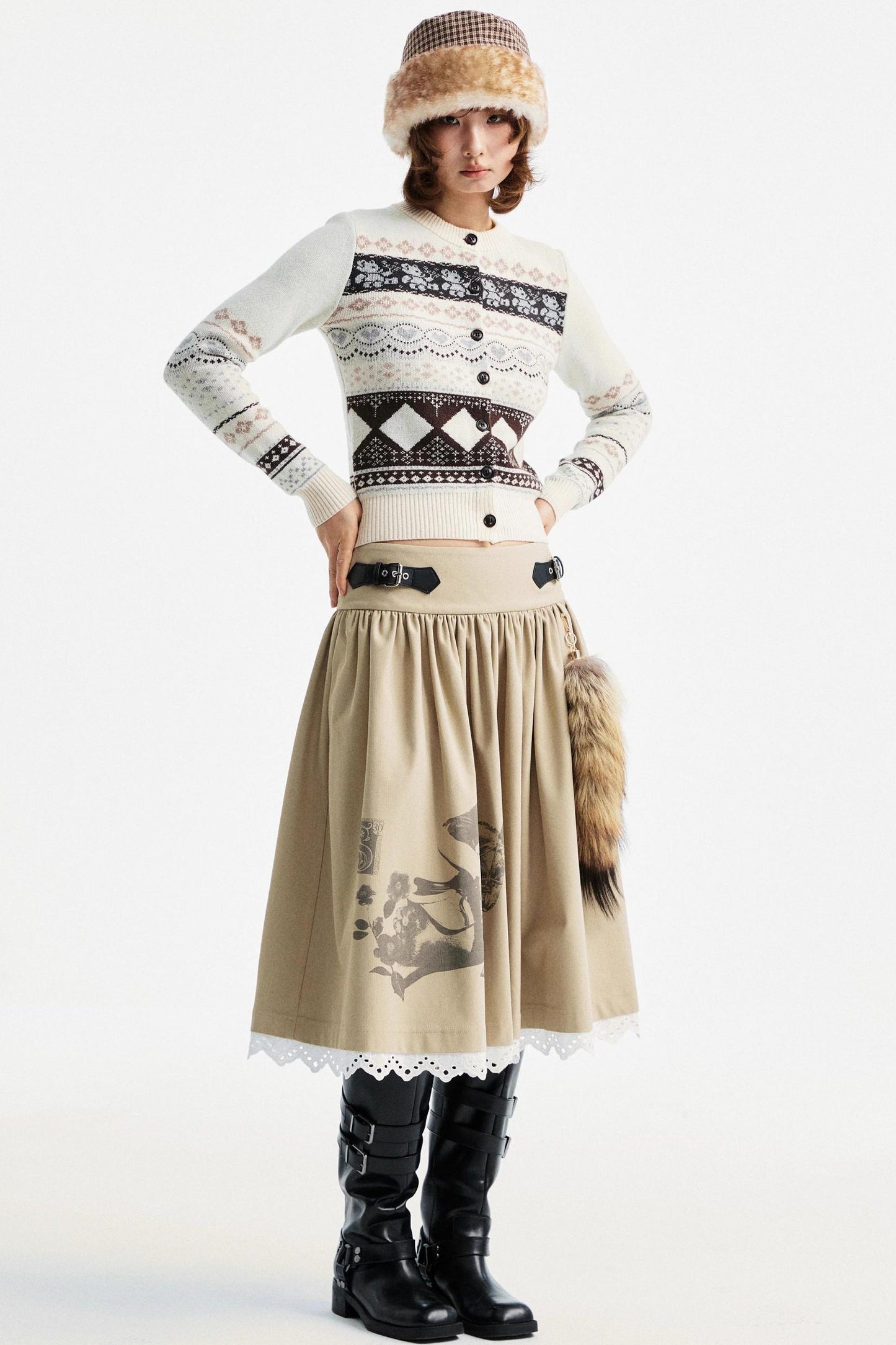 Retro Bear Jacquard Wool Cardigan