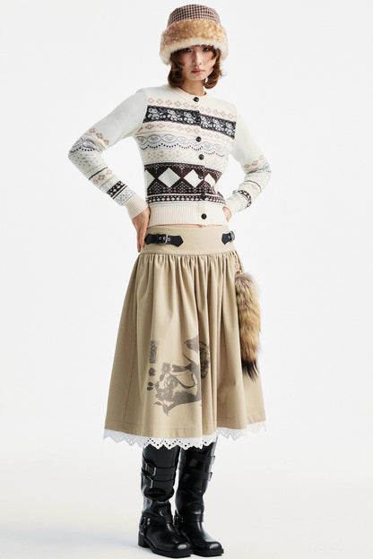 Retro Bear Jacquard Wool Cardigan