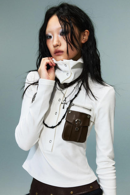 Punk High Neck Slim Knit Base Top