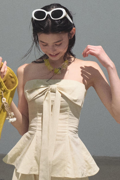 Eternal River Linen Bandeau Top & Wide-Leg Trousers Set-Up