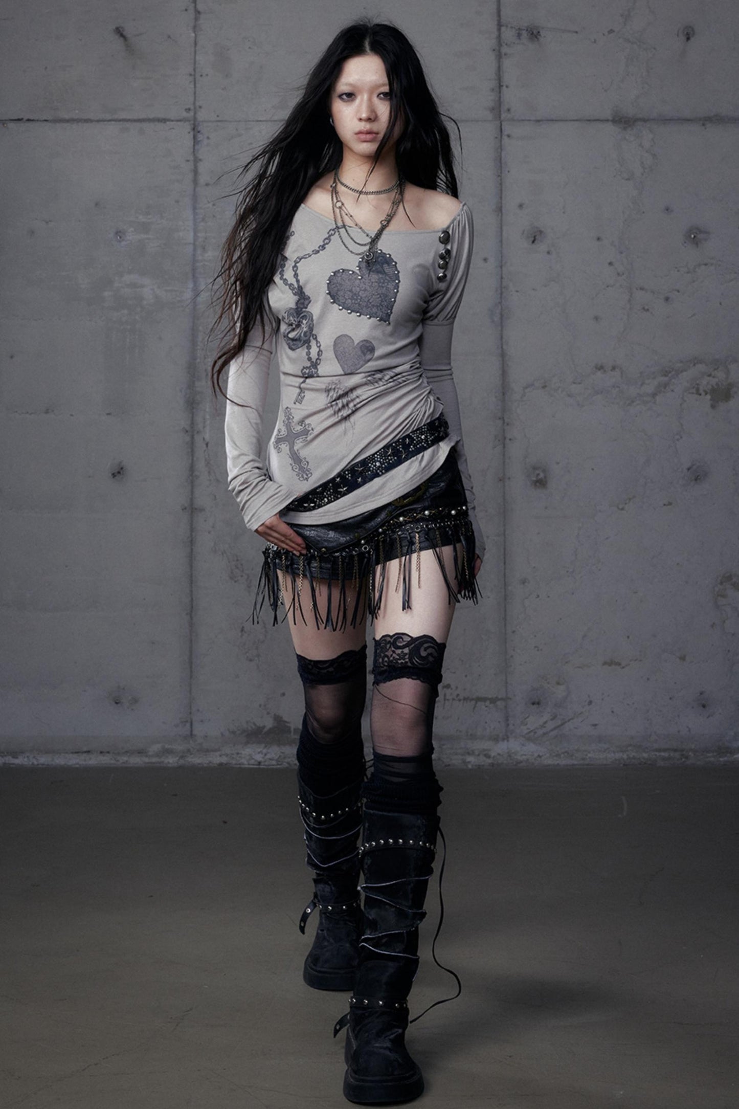 Puff Sleeve Punk Print Shirt