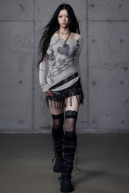 Puff Sleeve Punk Print Shirt