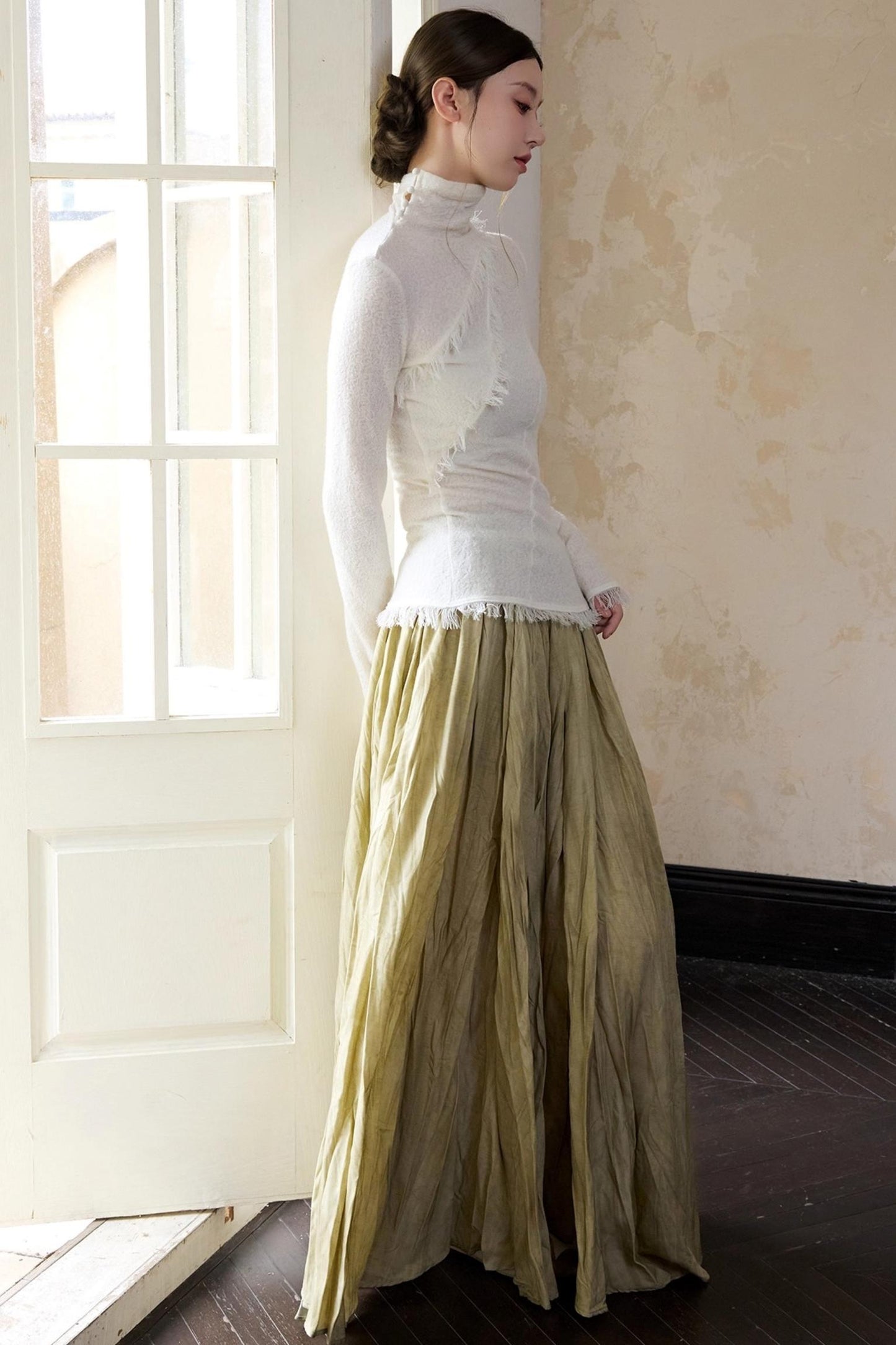 White Wool Turtleneck Knit Top