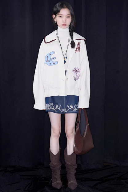 Horse Embroidery Linen Jacket Set