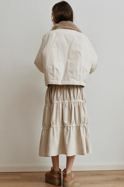 American Retro Suede Spliced Belt Umbrella Skirt